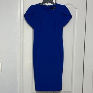 Andrew Marc Cobalt Blue Midi Dress with Flutter Cap Sleeves